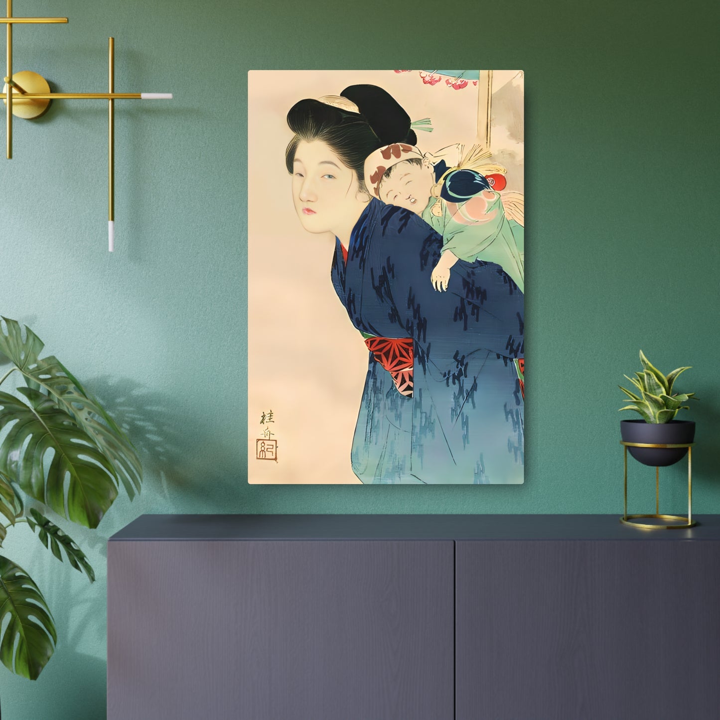 Ukiyo-e Art - Mother with her infant - Takeuchi Keishu 🇺🇸 US Shipping - Traditional Japanese Art on Metal Poster