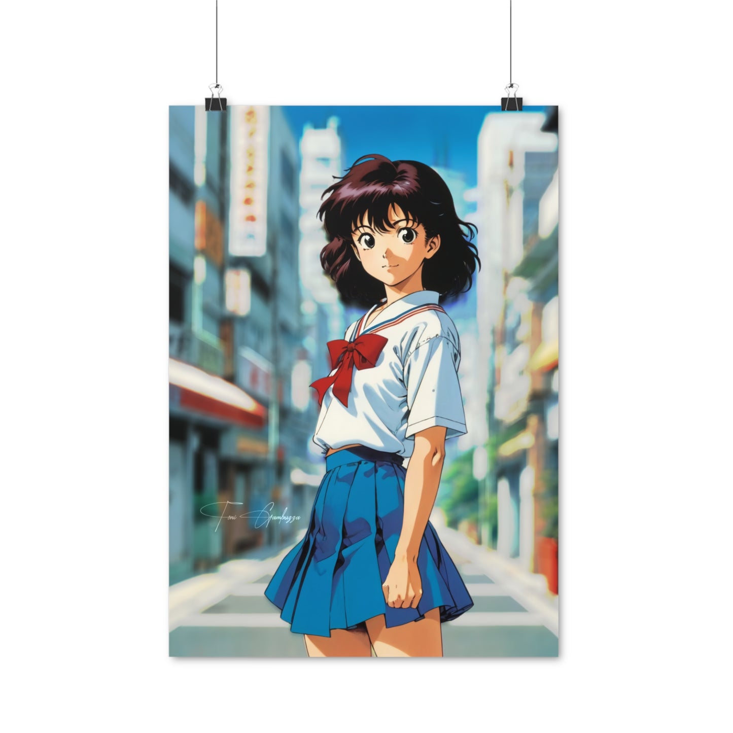 City Pop Collection - Flirty Schoolgirl • Anime Art on high quality poster