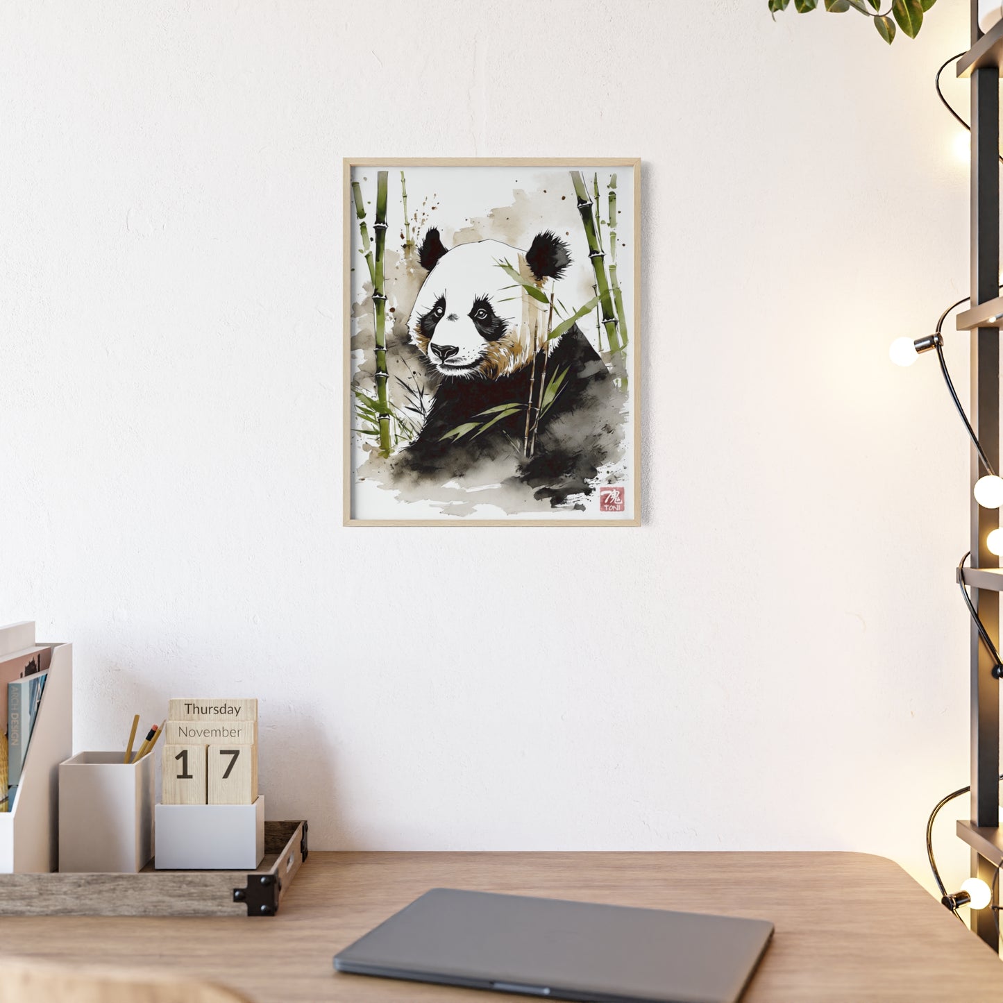 Sumi-e Art - Panda • Traditional Japanese Art • Framed