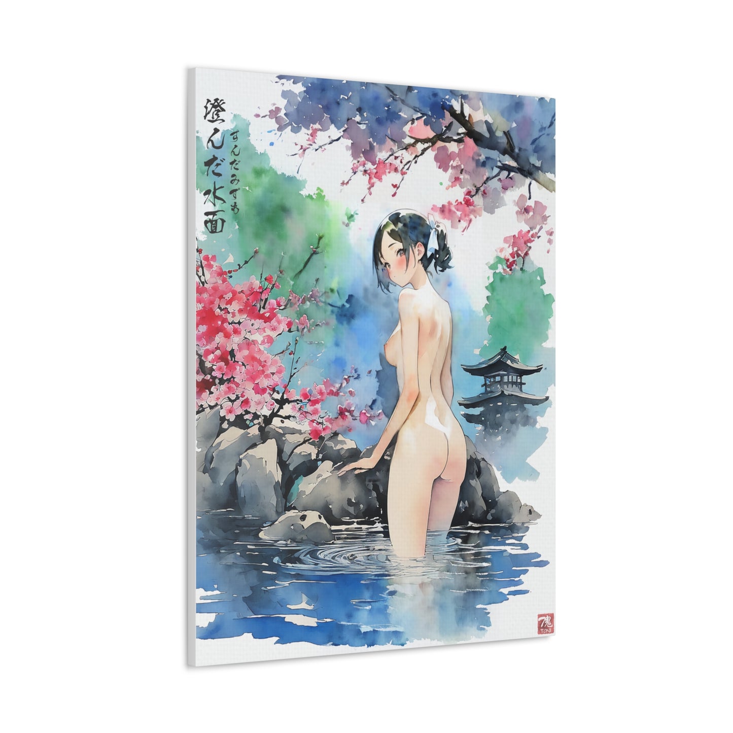 Sumi-Manga Art  - Bathing Girl • Traditional Japanese Art on high quality Canvas