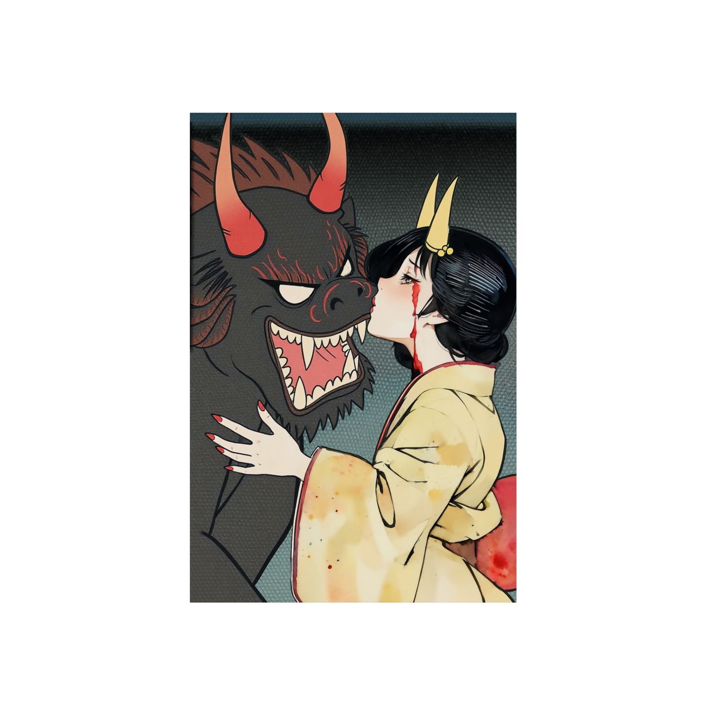 Ukiyo-e Art - Friendship with the demon inside 🇩🇪 GER Shipping - Traditional Japanese Art on Metal Poster