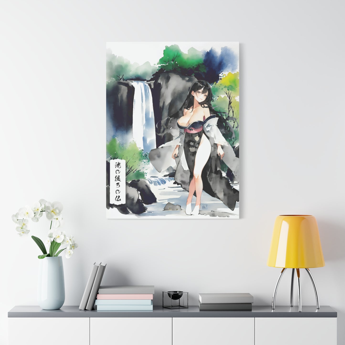 Sumi-e Art  - Buddha behind the Waterfall • Traditional Japanese Art on high quality Canvas