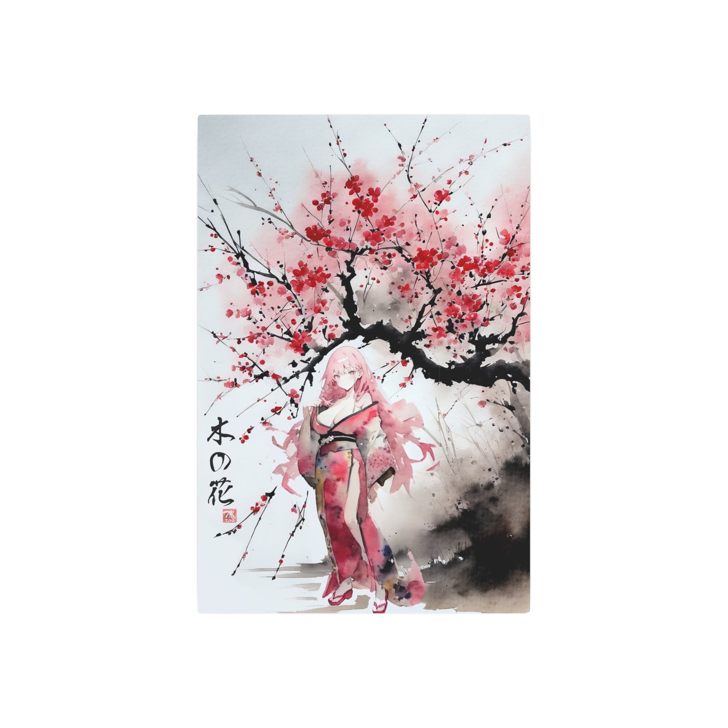 Sumi-Manga Art - Cherry Yokai 🇺🇸 US Shipping - Traditional Japanese Art on Metal Poster