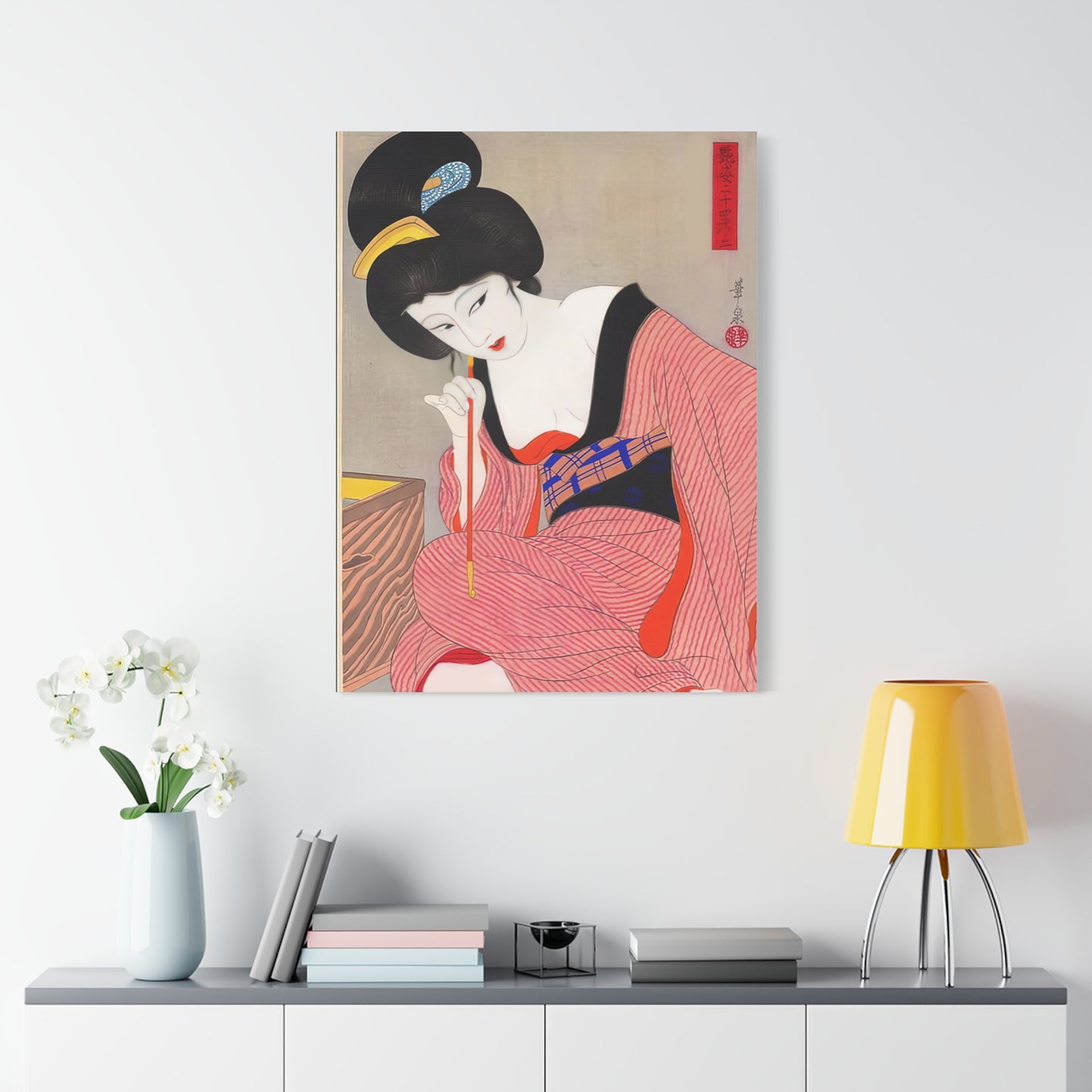 Ukiyo-e Art  - Before the mirror - Ōhira Kasen • Traditional Japanese Art on high quality Canvas