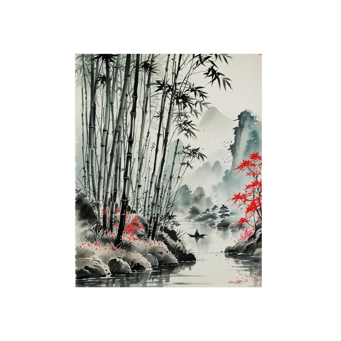 Sumi-e Art - Bamboo Pond 🇩🇪 GER Shipping - Traditional Japanese Art on Metal Poster