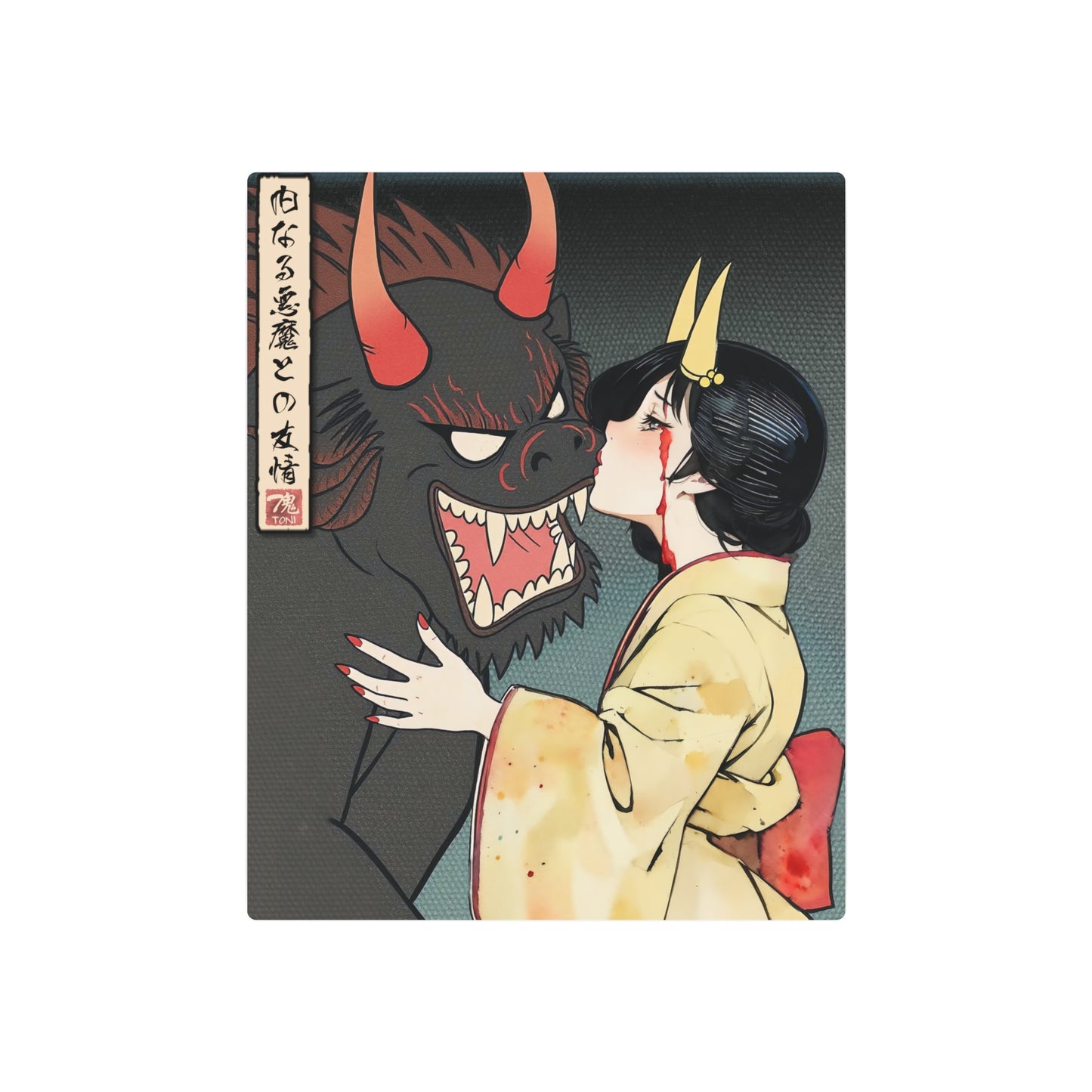 Ukiyo-e Art - Friendship with the demon inside 🇺🇸 US Shipping - Traditional Japanese Art on Metal Poster