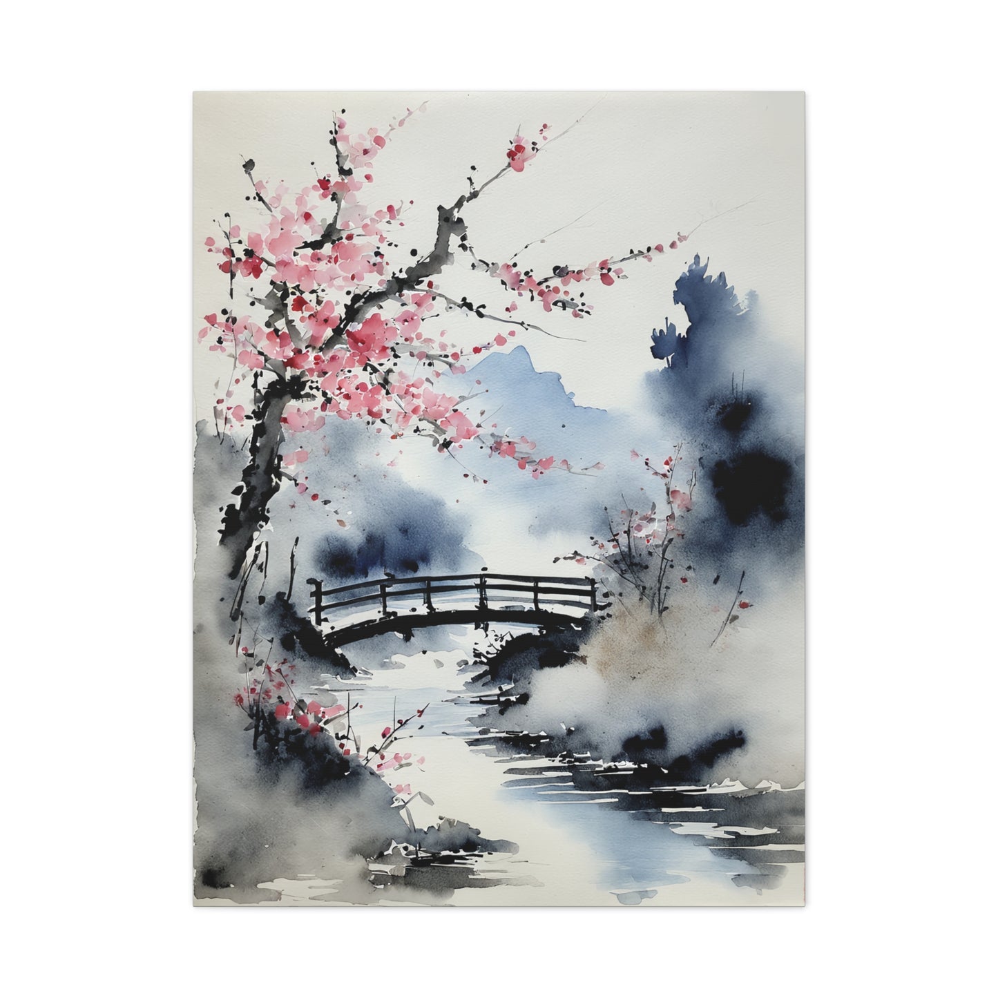 Sumi-e Art - The bridge • Traditional Japanese Art on high quality Canvas