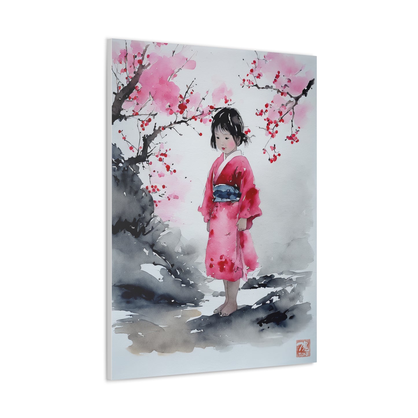 Sumi-e Art  - Lonely Girl • Traditional Japanese Art on high quality Canvas