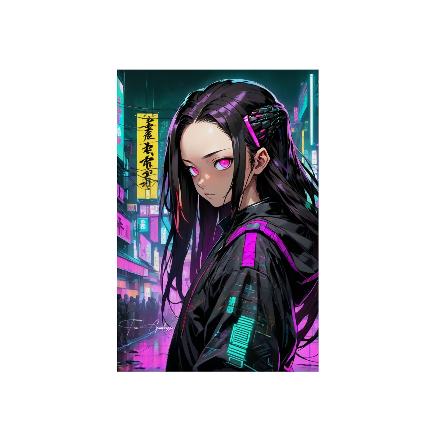 Cyberpunk Nezuko 🇩🇪 GER Shipping - Anime Art on Metal Poster