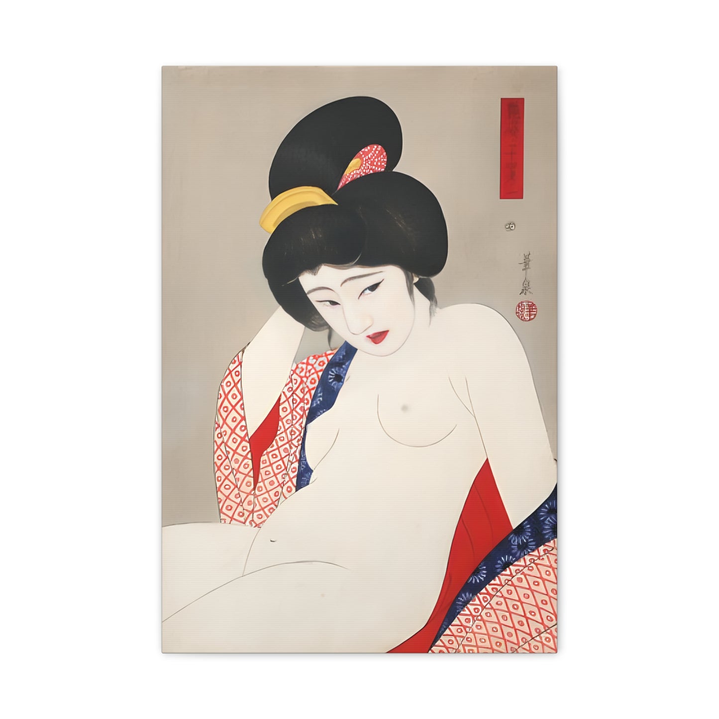 Ukiyo-e Art  - Bored nude - Ōhira Kasen • Traditional Japanese Art on high quality Canvas