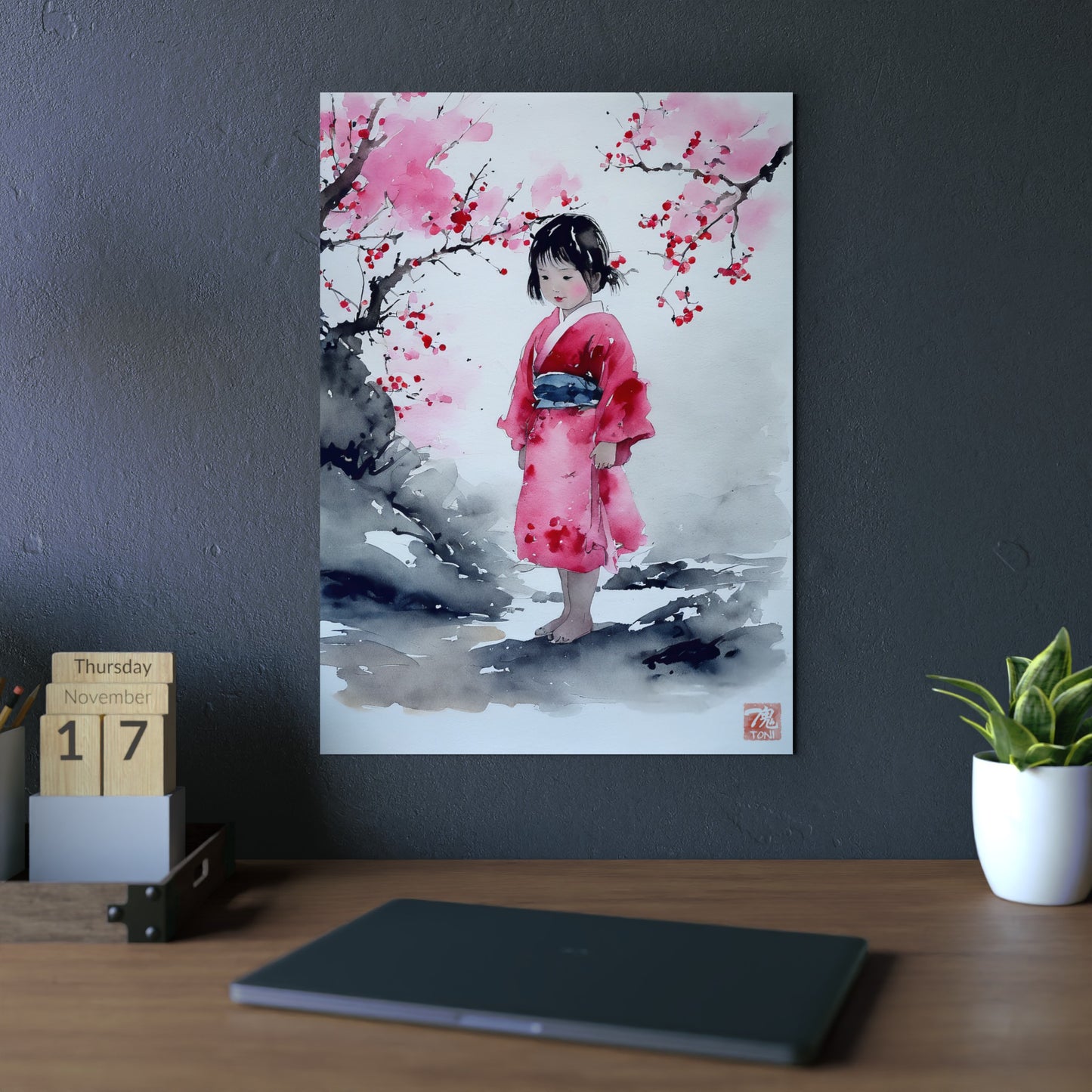 Sumi-e Art - Lonely Girl 🇩🇪 GER Shipping - Traditional Japanese Art on Metal Poster