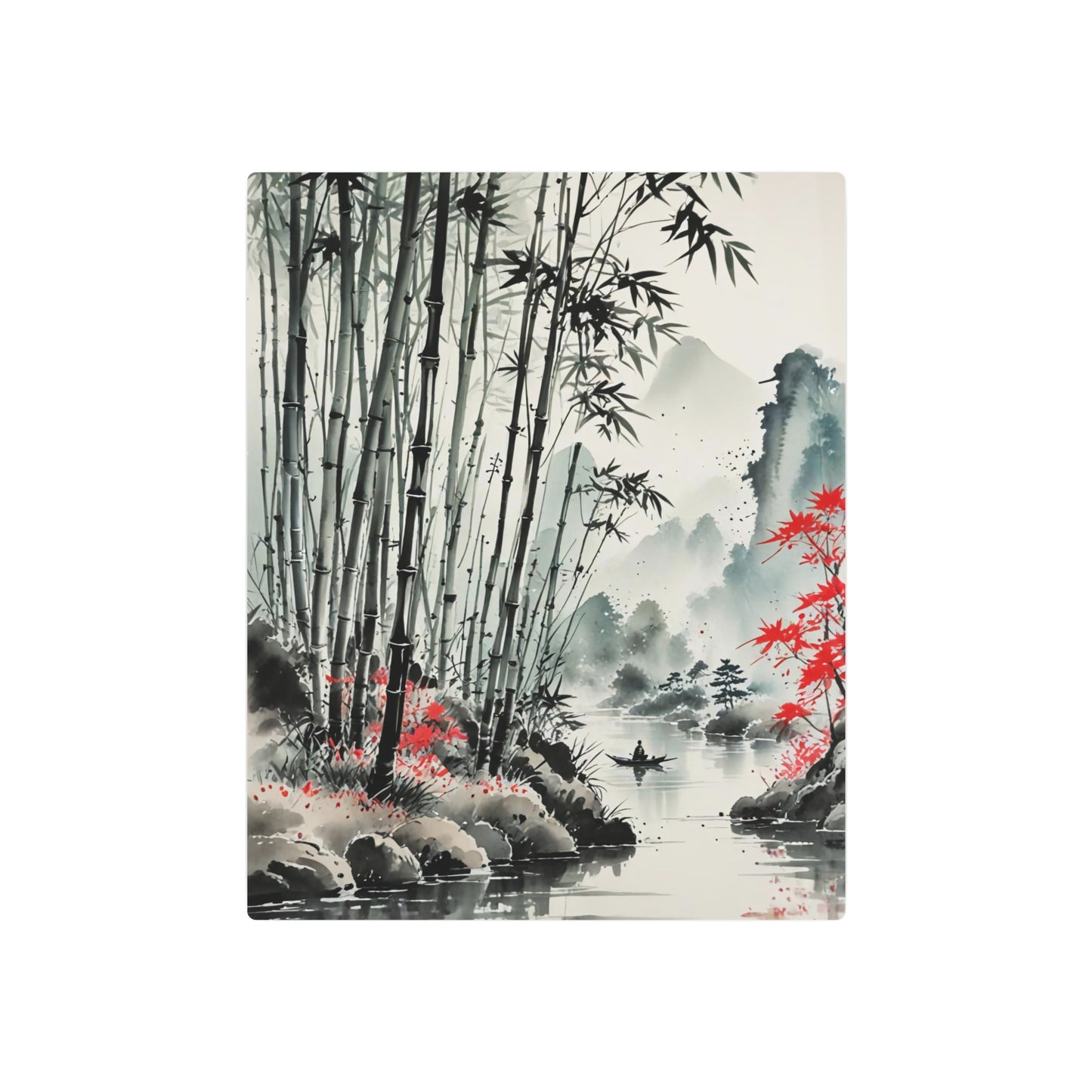 Sumi-e Art - Bamboo Pond 🇺🇸 US Shipping - Traditional Japanese Art on Metal Poster