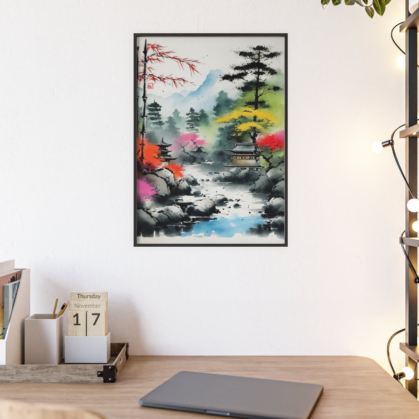 Sumi-e Art - Shambala Lake • Traditional Japanese Art • Framed