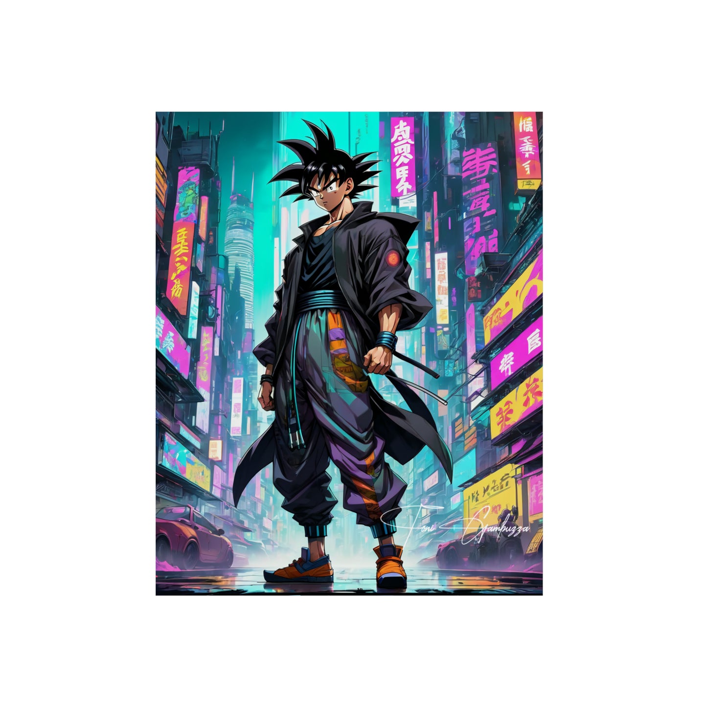 Cyberpunk Xeno Goku 🇩🇪 GER Shipping - Anime Art on Metal Poster