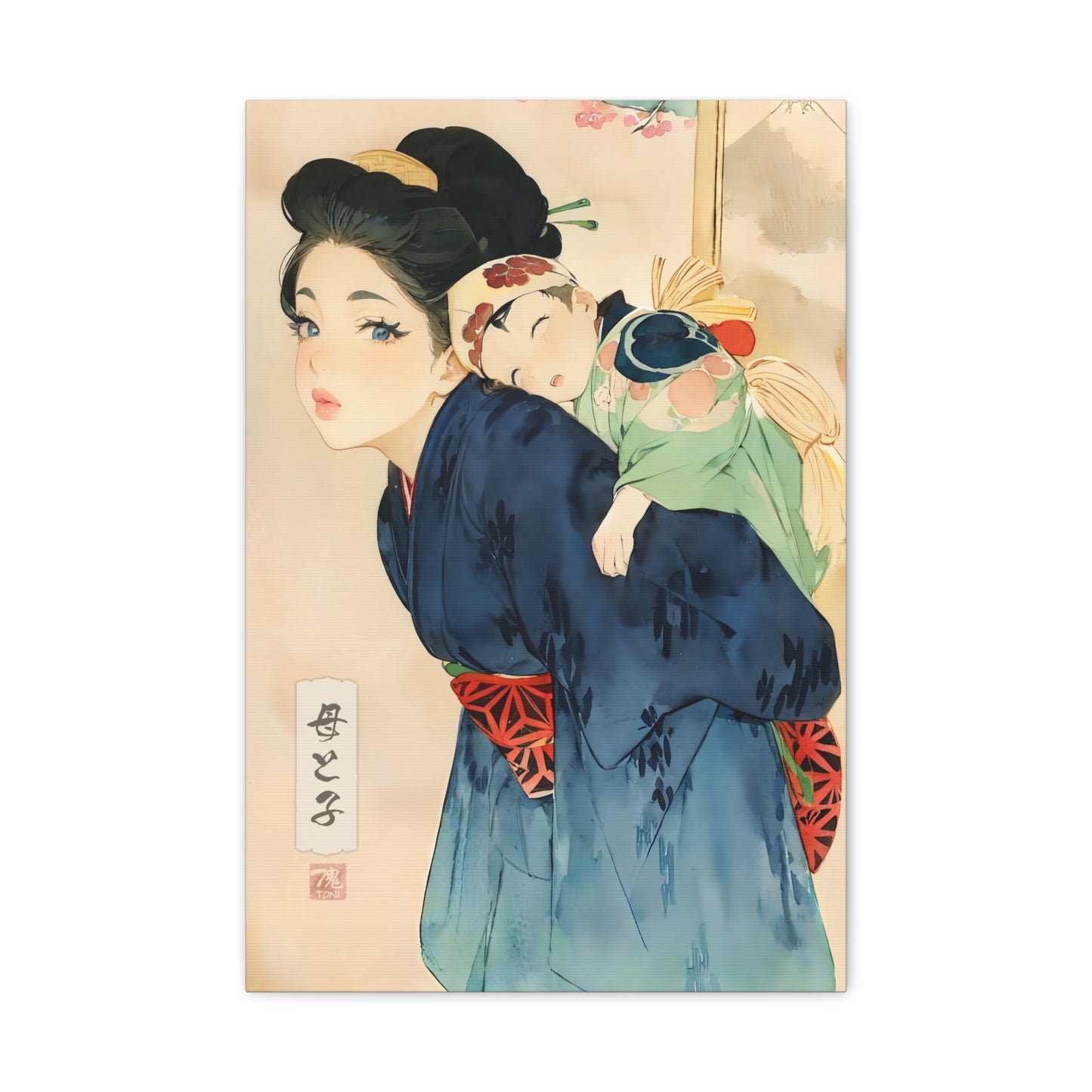 Ukiyo-e Art - Mother and child • Traditional Japanese Art on high quality Canvas