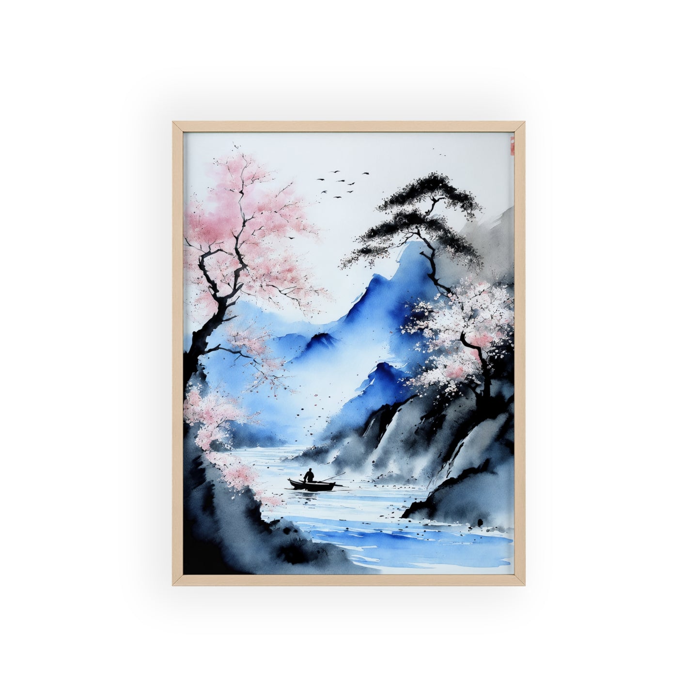 Sumi-e Art - Silent waters • Traditional Japanese Art • Framed