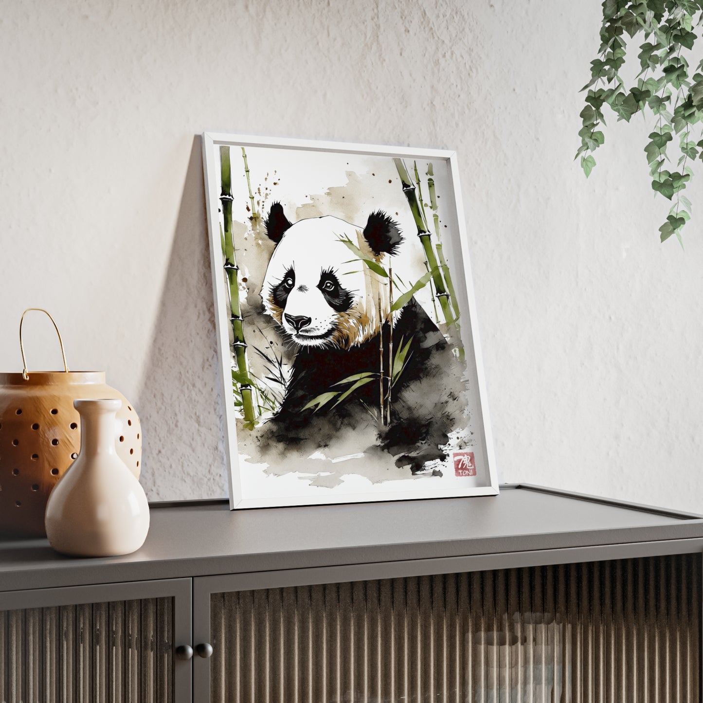 Sumi-e Art - Panda • Traditional Japanese Art • Framed