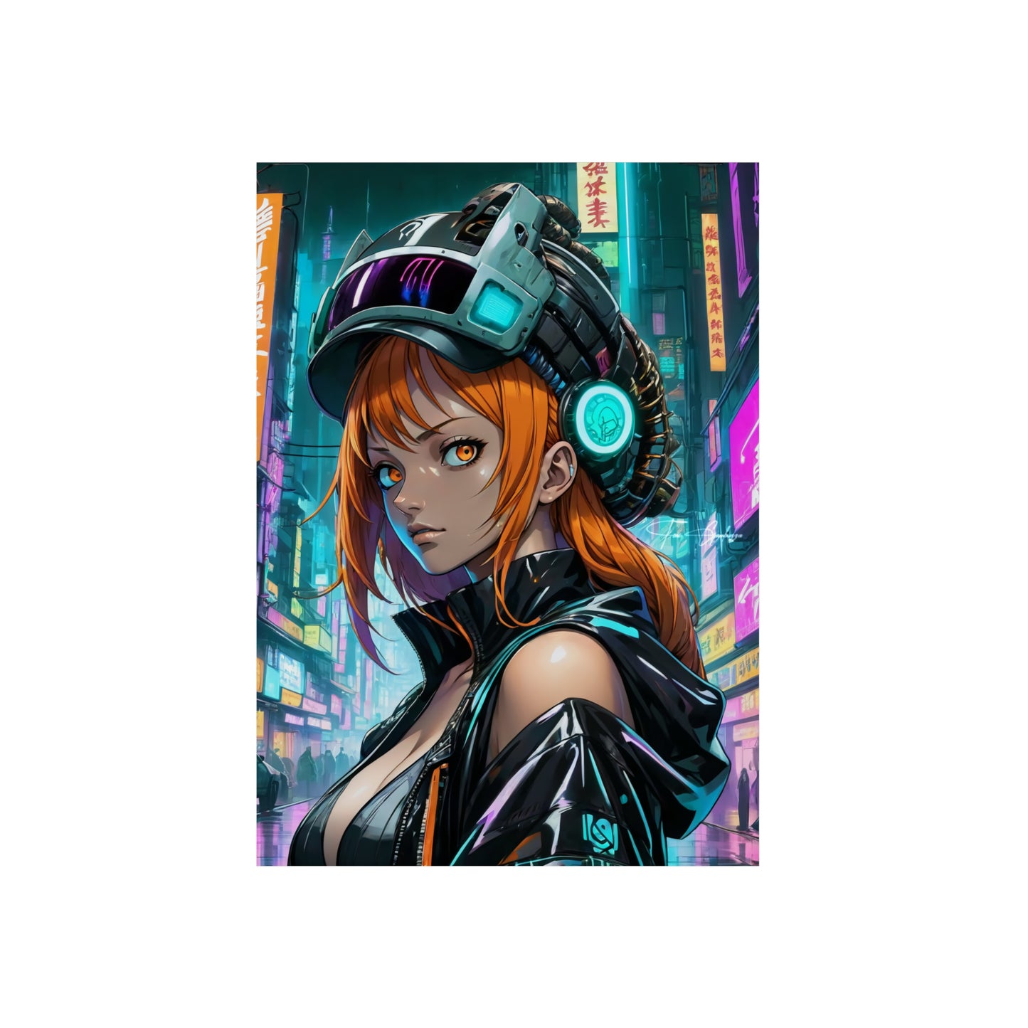 Cyberpunk Nami Portrait 🇩🇪 GER Shipping - Anime Art on Metal Poster