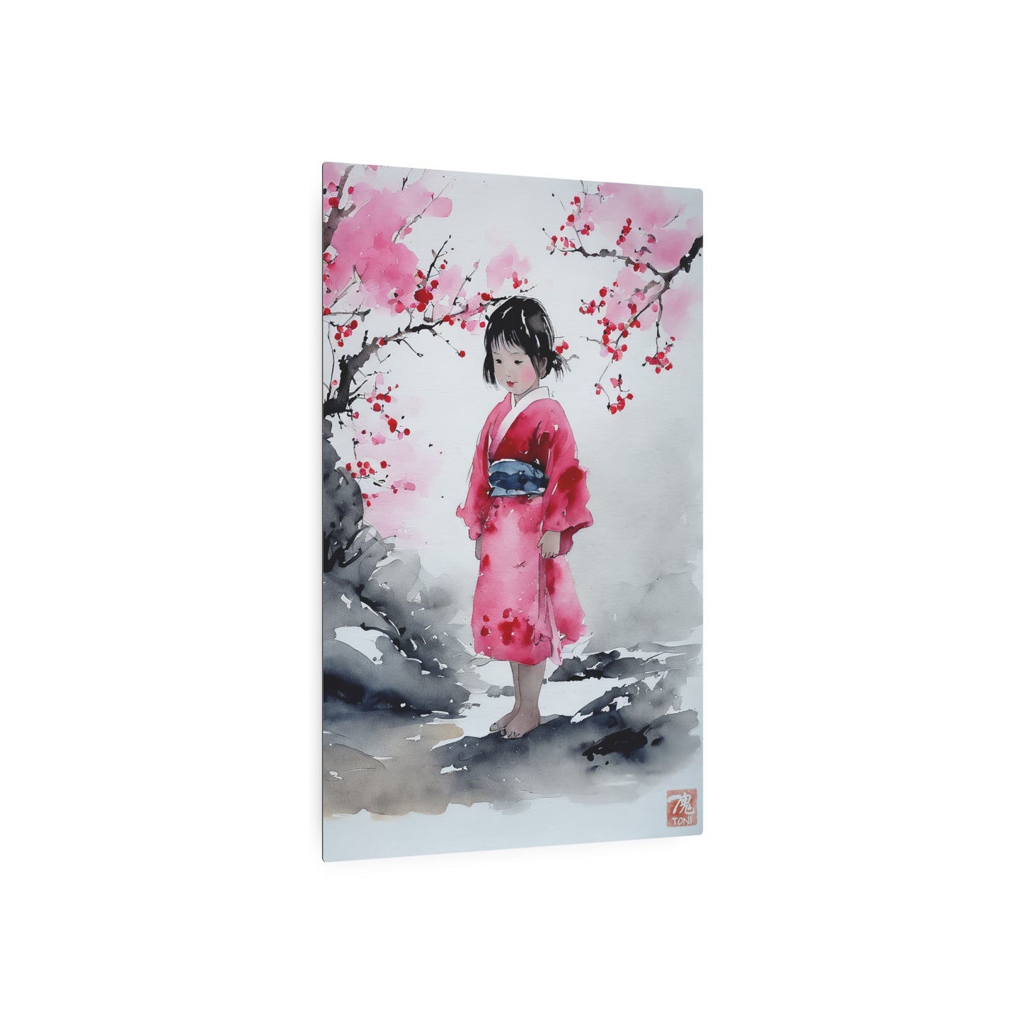 Sumi-e Art - Lonely Girl 🇺🇸 US Shipping - Traditional Japanese Art on Metal Poster