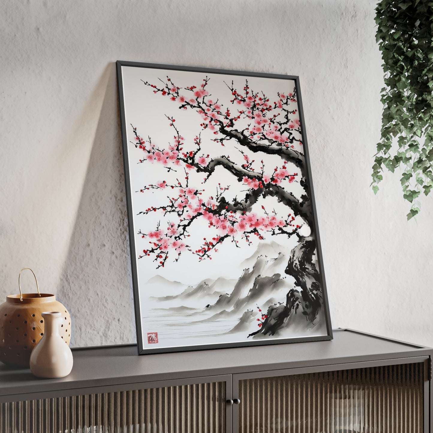 Sumi-e Art - Bodhi Tree • Traditional Japanese Art • Framed