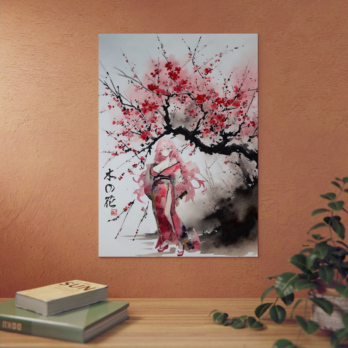 Sumi-Manga Art - Cherry Yokai 🇩🇪 GER Shipping - Traditional Japanese Art on Metal Poster