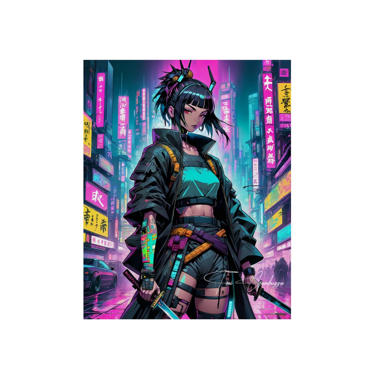 Cyberpunk Girl 🇩🇪 GER Shipping - Anime Art on Metal Poster