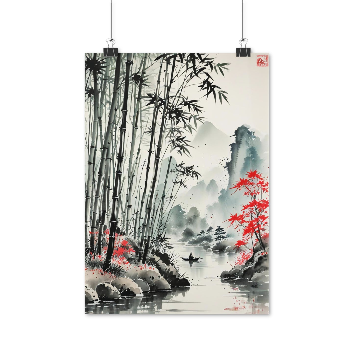 Sumi-e Art - Bamboo Pond • Traditional Japanese Art on high quality poster