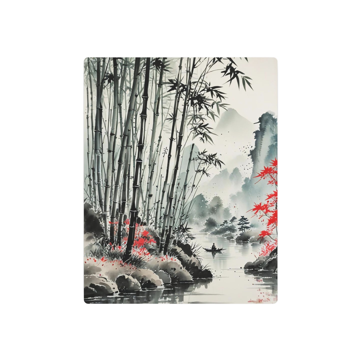 Sumi-e Art - Bamboo Pond 🇺🇸 US Shipping - Traditional Japanese Art on Metal Poster