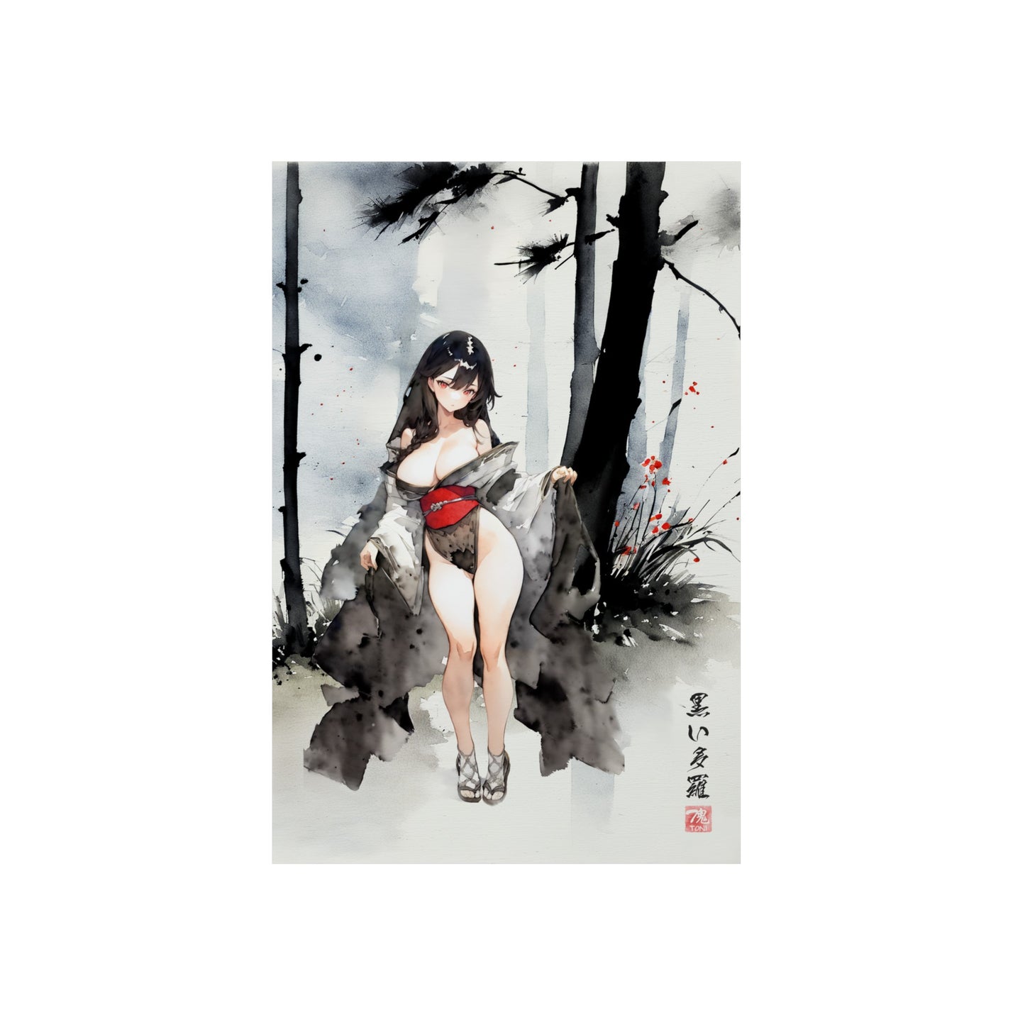 Sumi-e Art - Kuroi Tara 🇩🇪 GER Shipping - Traditional Japanese Art on Metal Poster