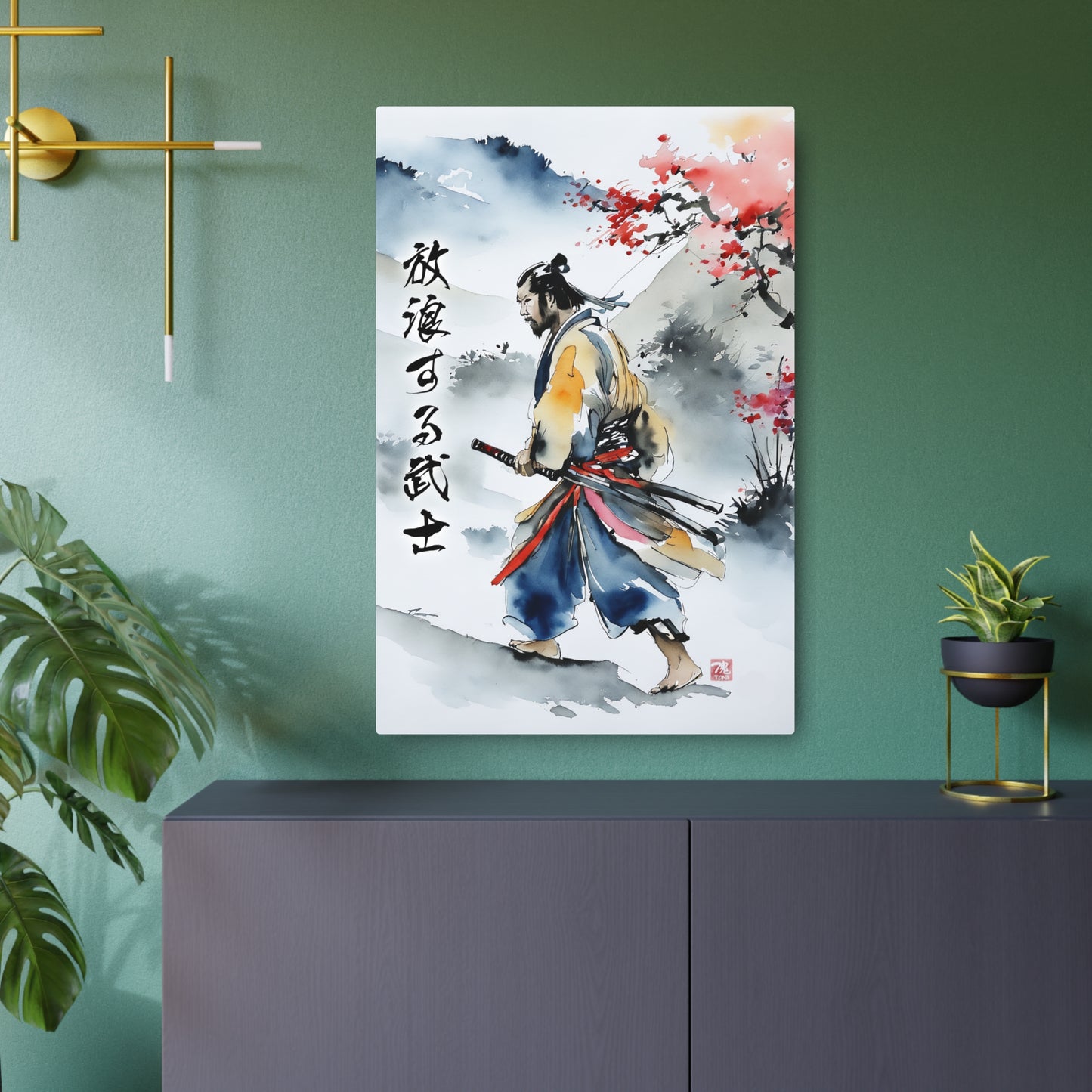 Sumi-e Art - Wandering Samurai 🇺🇸 US Shipping - Traditional Japanese Art on Metal Poster