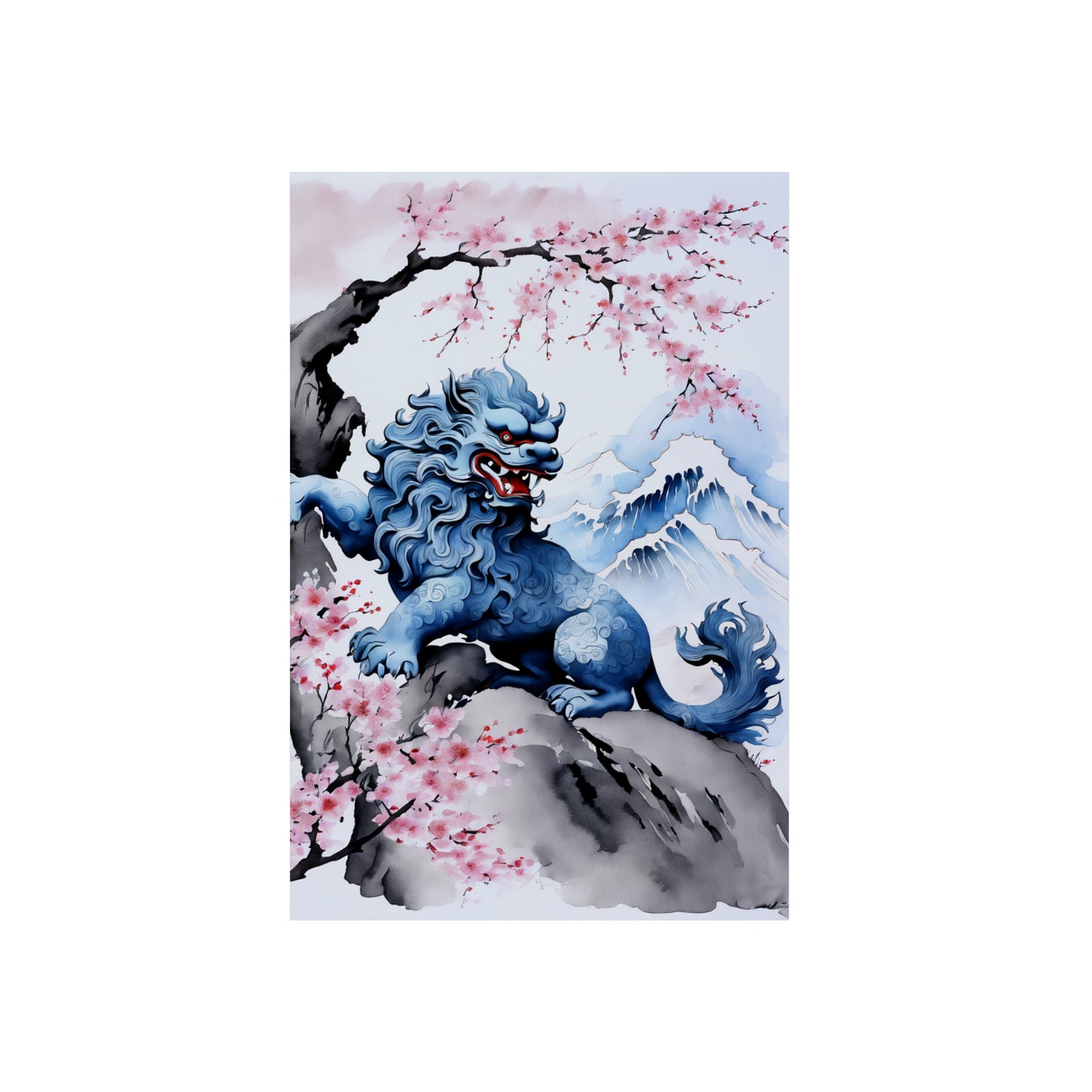 Sumi-e Art - Komainu 🇩🇪 GER Shipping - Traditional Japanese Art on Metal Poster