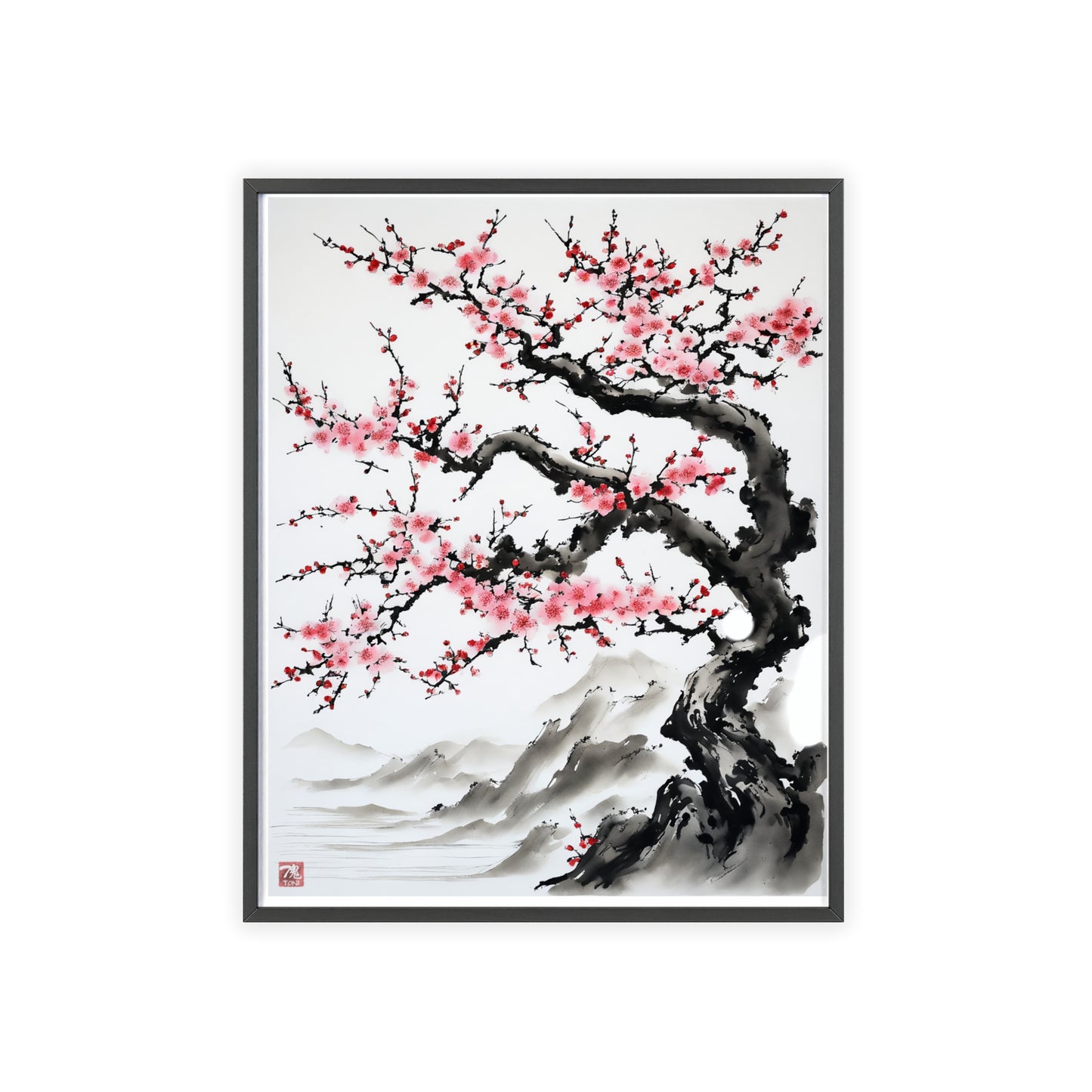 Sumi-e Art - Bodhi Tree • Traditional Japanese Art • Framed