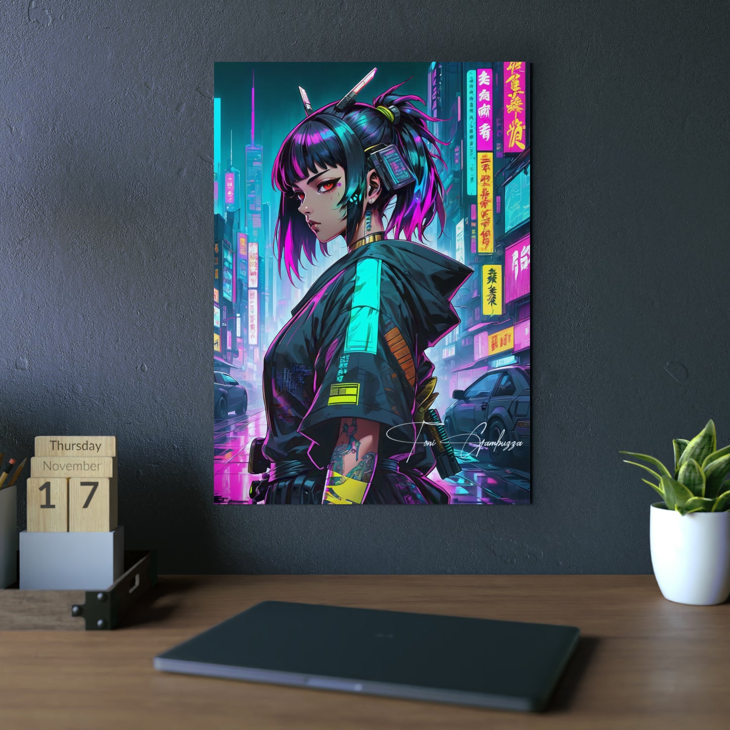 Cyberpunk Anime Girl 🇩🇪 GER Shipping - Anime Art on Metal Poster