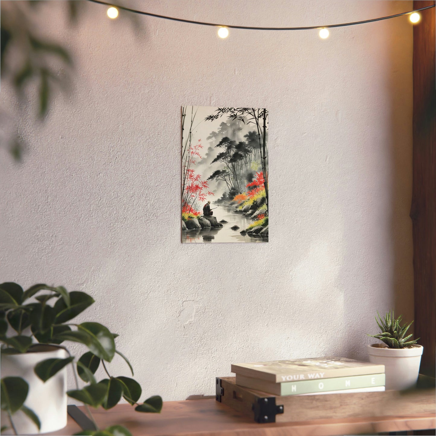 Sumi-e Art - Calm fishing spot 🇩🇪 GER Shipping - Traditional Japanese Art on Metal Poster