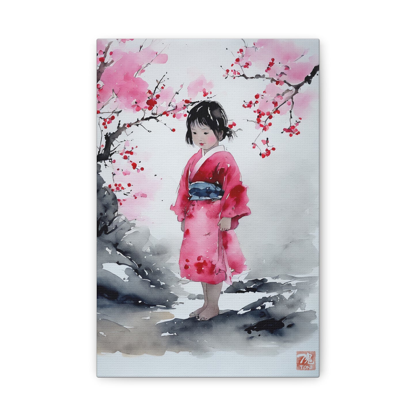 Sumi-e Art  - Lonely Girl • Traditional Japanese Art on high quality Canvas