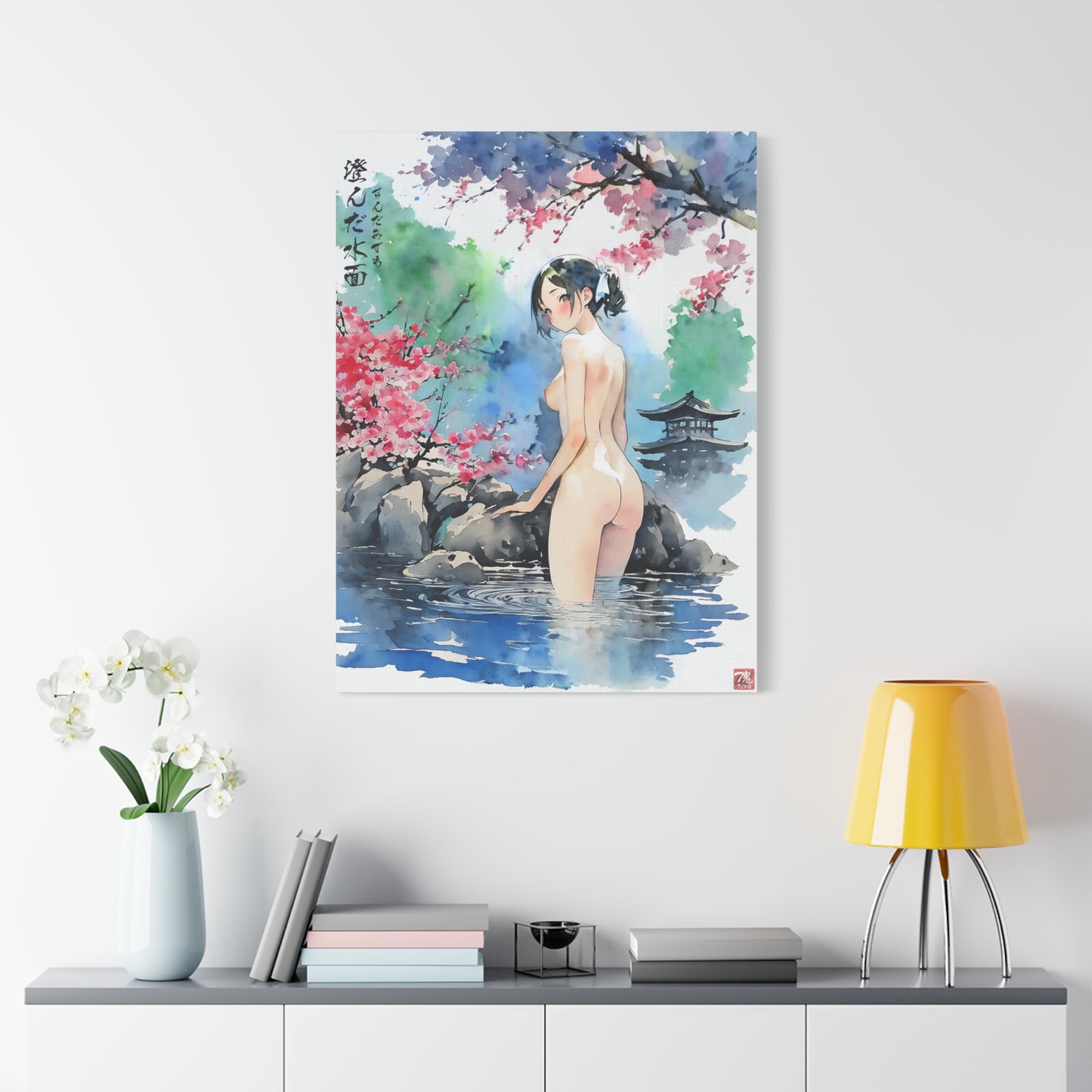 Sumi-Manga Art  - Bathing Girl • Traditional Japanese Art on high quality Canvas