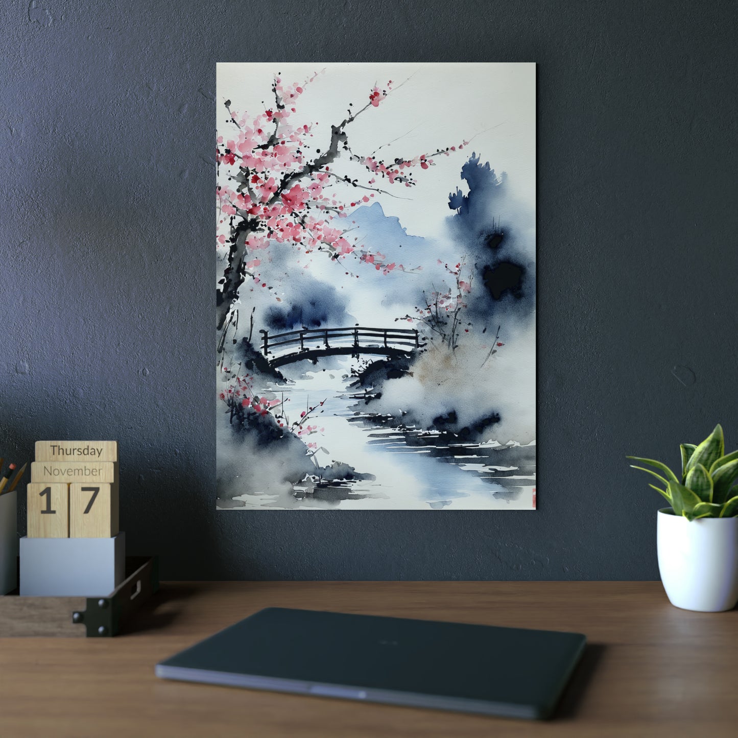 Sumi-e Art - The bridge 🇩🇪 GER Shipping - Traditional Japanese Art on Metal Poster