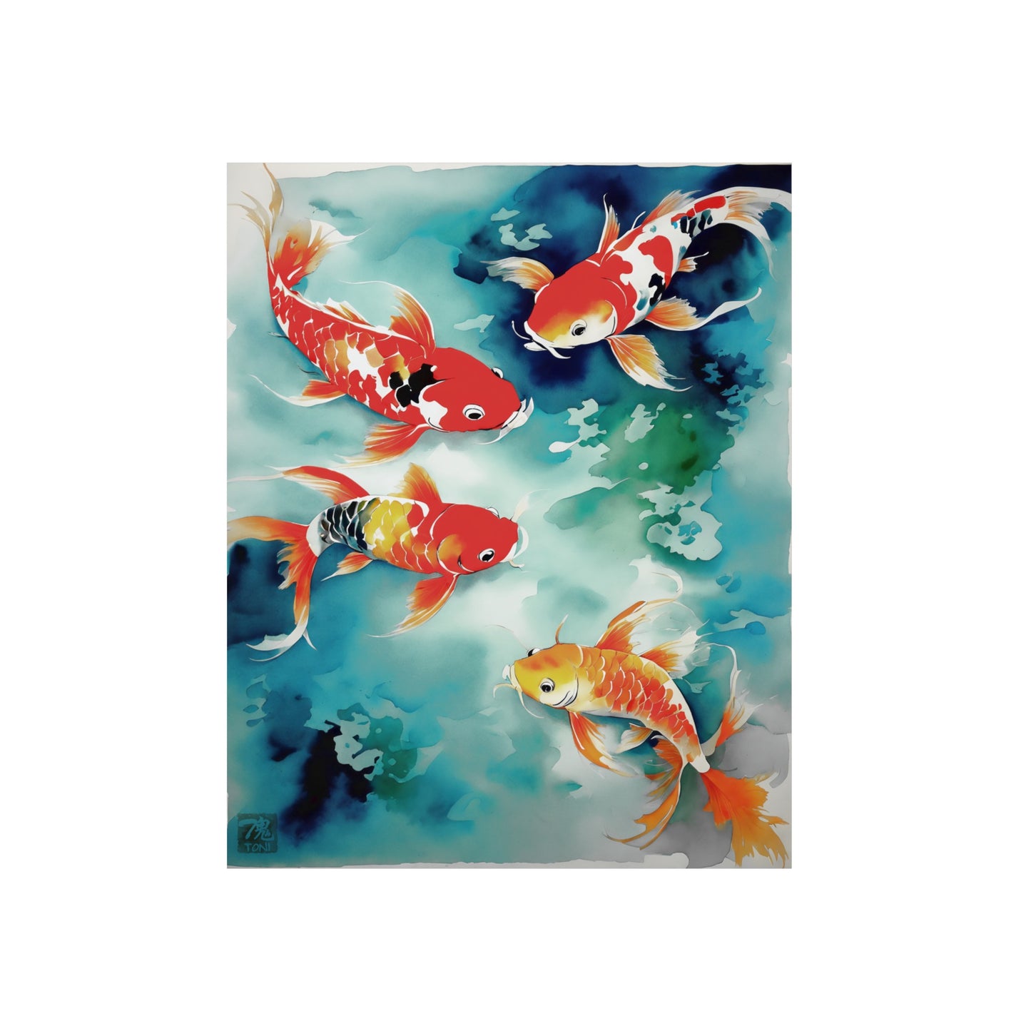 Sumi-e Art - Koi Pond 🇩🇪 GER Shipping - Traditional Japanese Art on Metal Poster