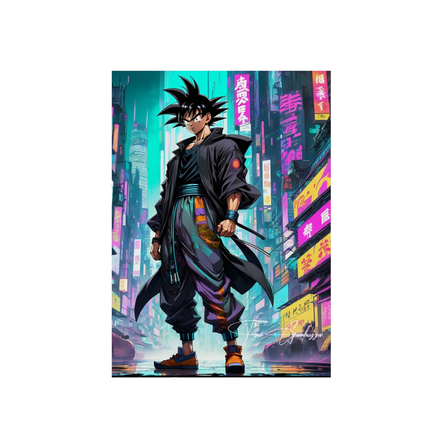 Cyberpunk Xeno Goku 🇩🇪 GER Shipping - Anime Art on Metal Poster