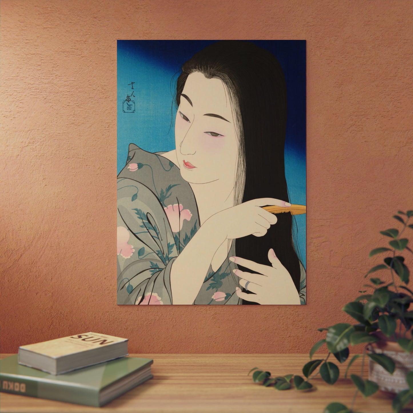 Ukiyo-e Art -  Hair Combing - Torii Kotondo 🇩🇪 GER Shipping - Traditional Japanese Art on Metal Poster