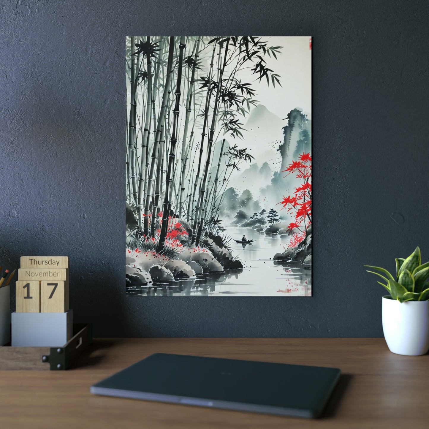 Sumi-e Art - Bamboo Pond 🇩🇪 GER Shipping - Traditional Japanese Art on Metal Poster