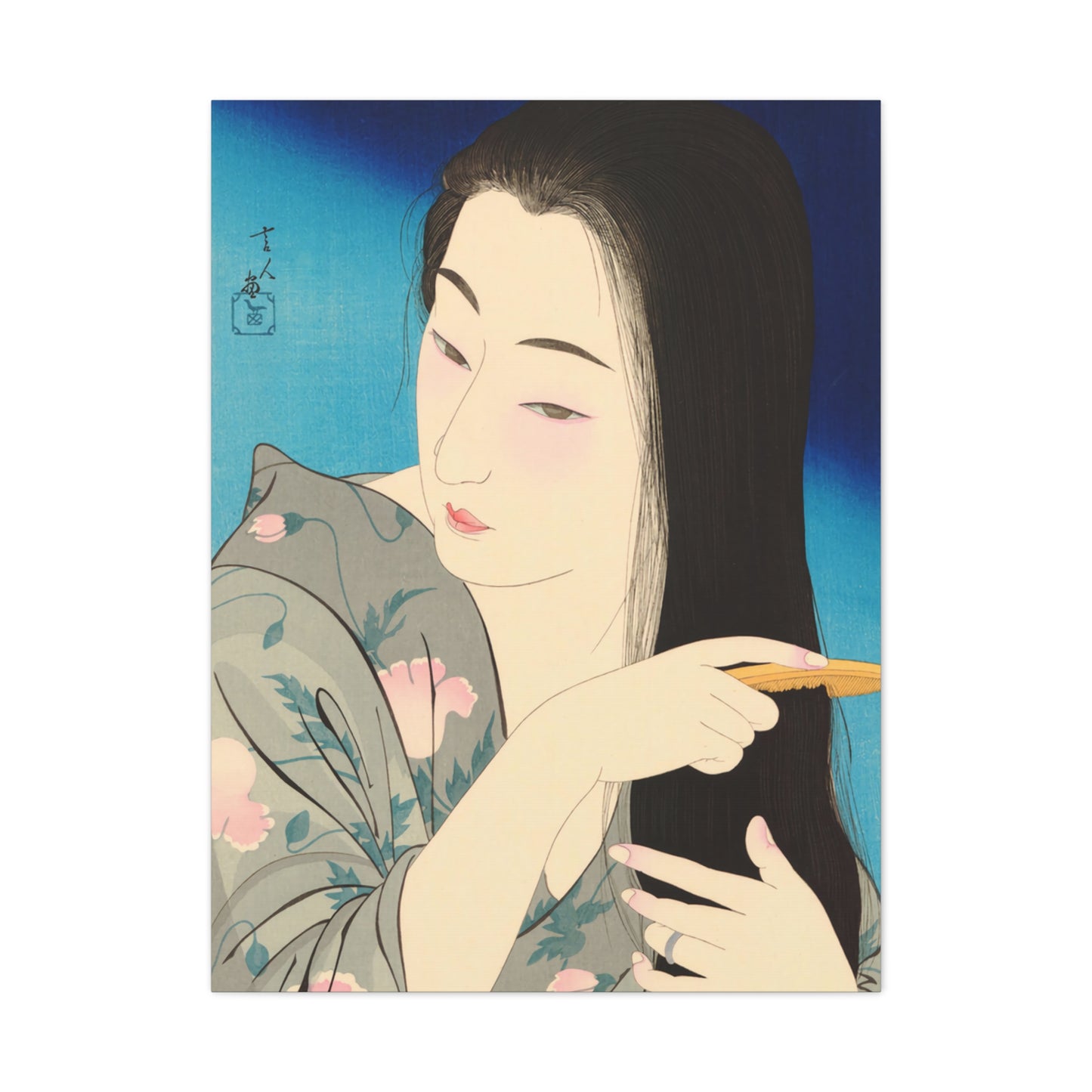 Ukiyo-e Art  -  Hair Combing - Torii Kotondo • Traditional Japanese Art on high quality Canvas