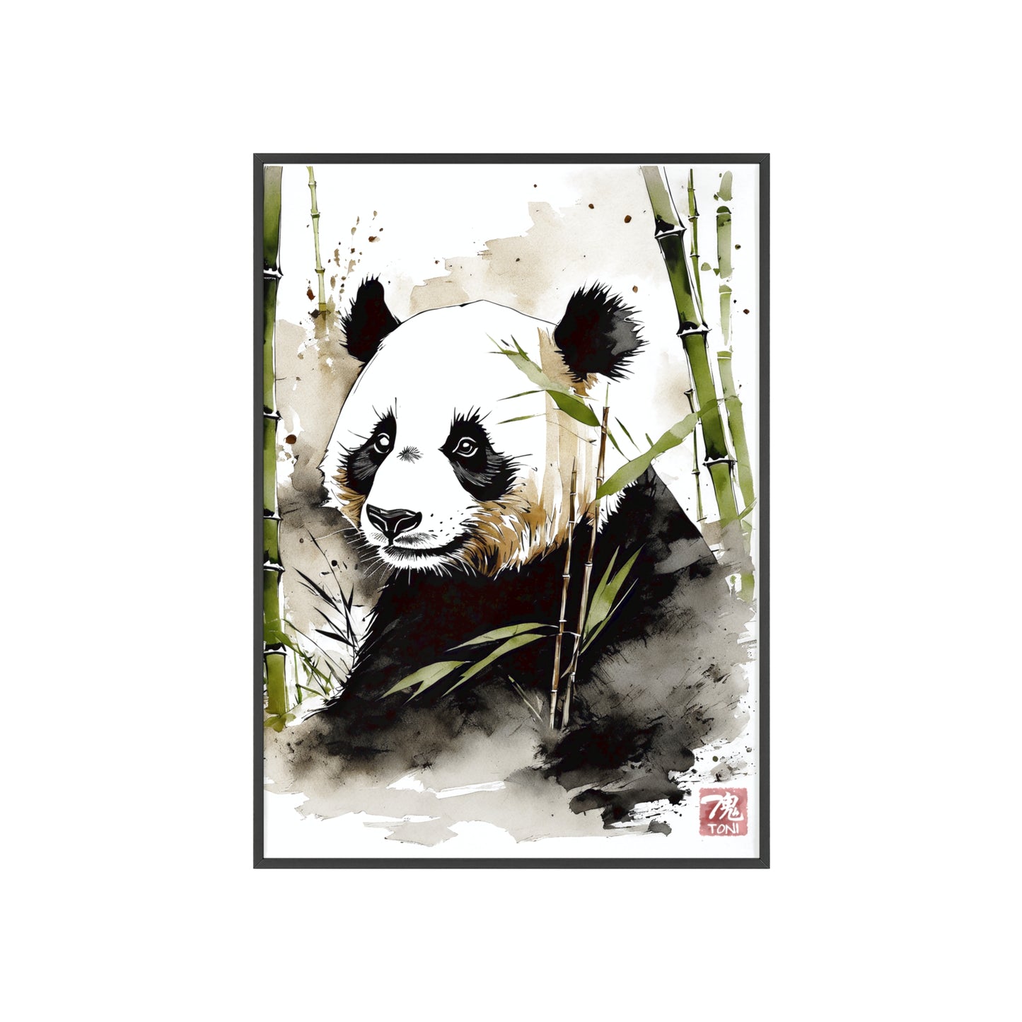 Sumi-e Art - Panda • Traditional Japanese Art • Framed