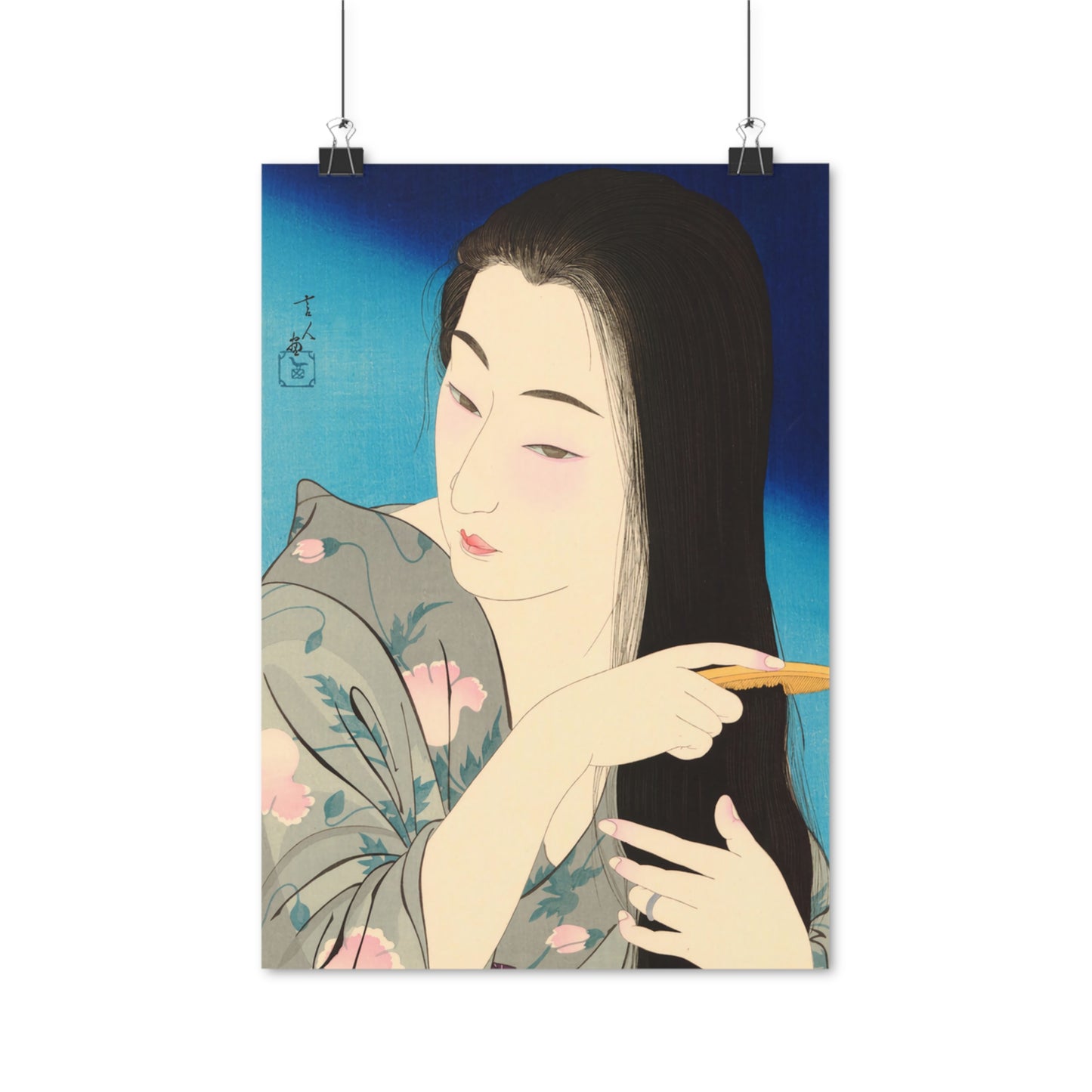 Ukiyo-e Art - Hair Combing - Torii Kotondo • Traditional Japanese Art on high quality poster