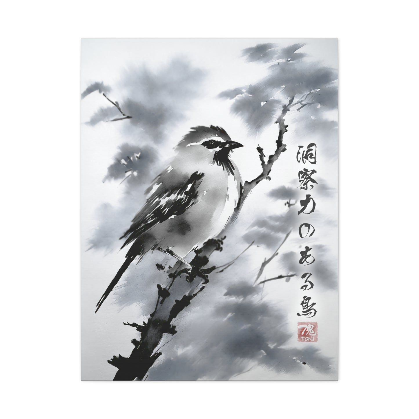 Sumi-e Art  - Insightful Bird • Traditional Japanese Art on high quality Canvas