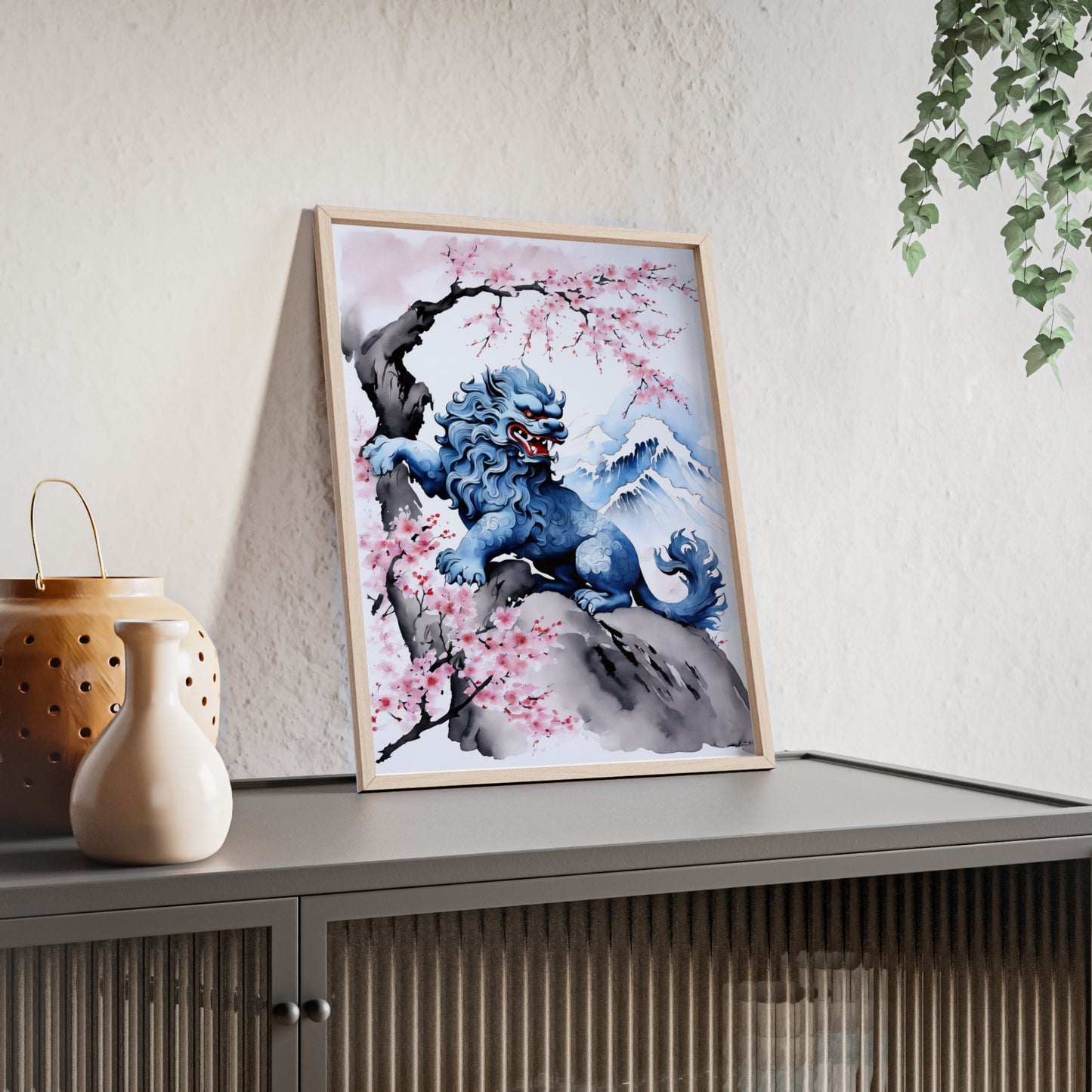 Sumi-e Art - Komainu • Traditional Japanese Art • Framed