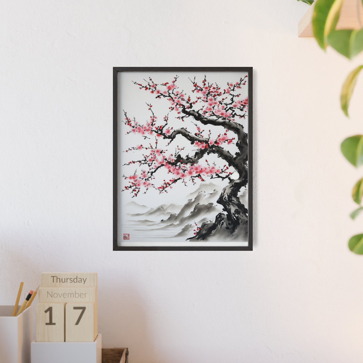 Sumi-e Art - Bodhi Tree • Traditional Japanese Art • Framed