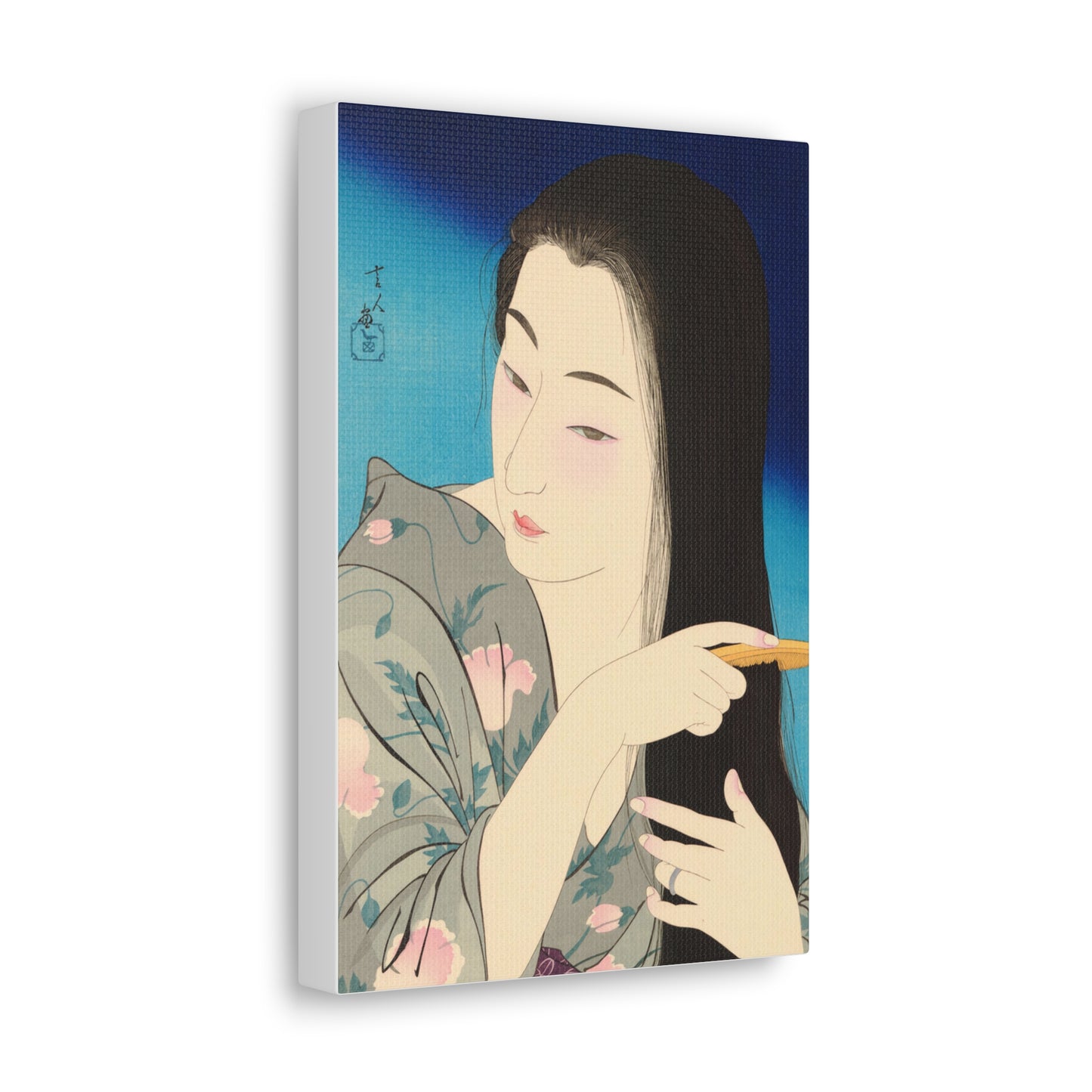 Ukiyo-e Art  -  Hair Combing - Torii Kotondo • Traditional Japanese Art on high quality Canvas