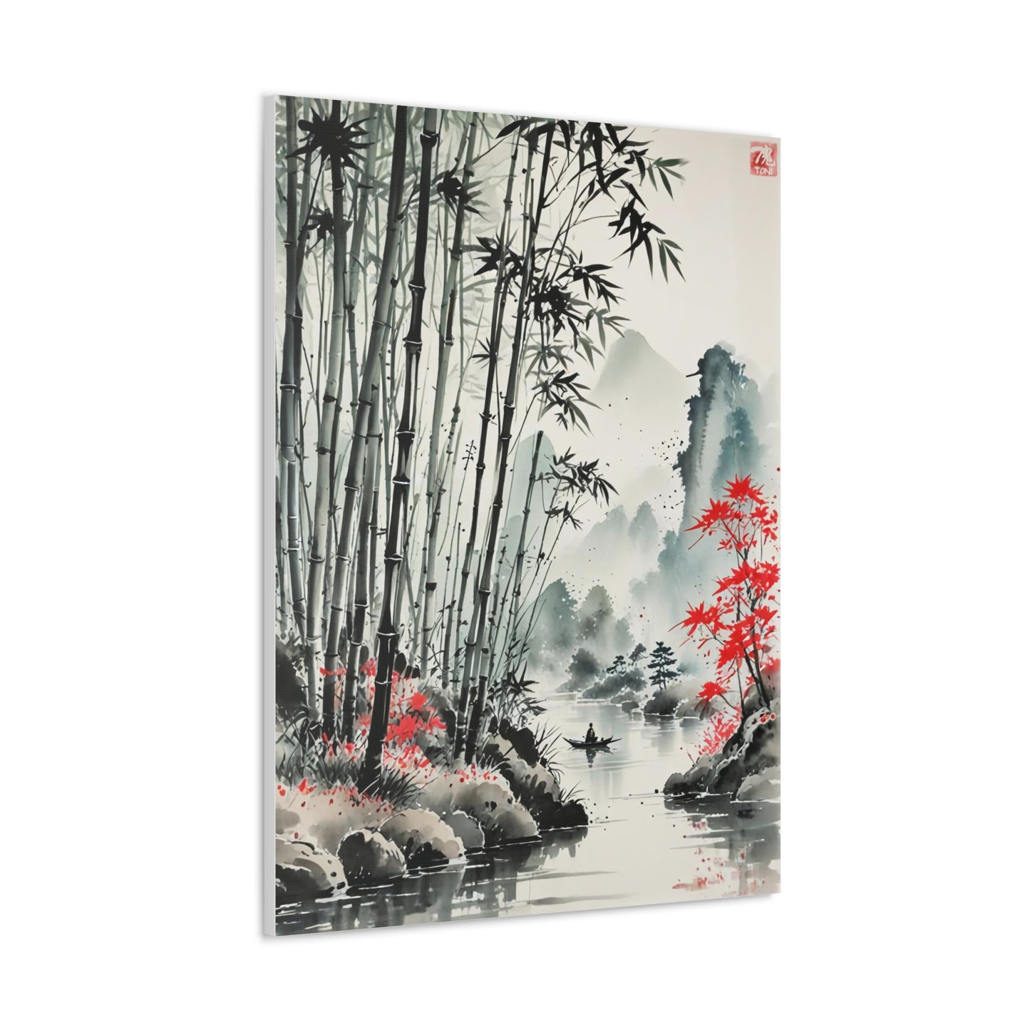 Sumi-e Art - Bamboo Pond • Traditional Japanese Art on high quality Canvas