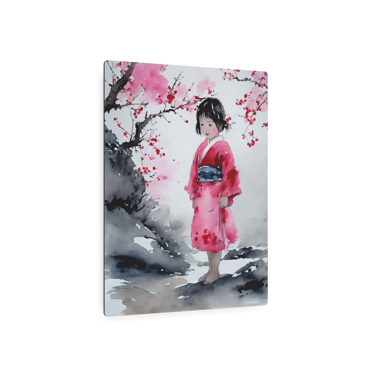 Sumi-e Art - Lonely Girl 🇺🇸 US Shipping - Traditional Japanese Art on Metal Poster